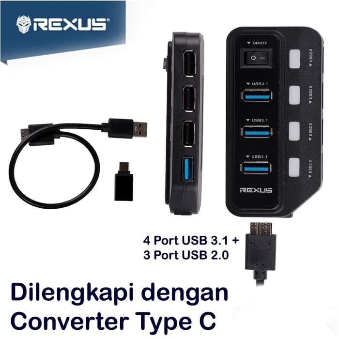 USB HUB REXUS RXH-332 - 3 Ports 3.1/ 1 Port 3.0/ 3 Ports 2.0