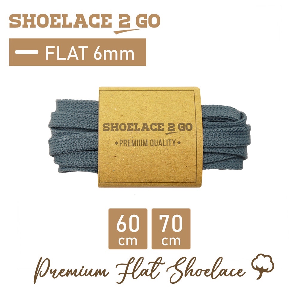 SHOELACE 2 GO PREMIUM TALI SEPATU GEPENG PIPIH FLAT J2 - BLUE STEEL - 60CM 70CM