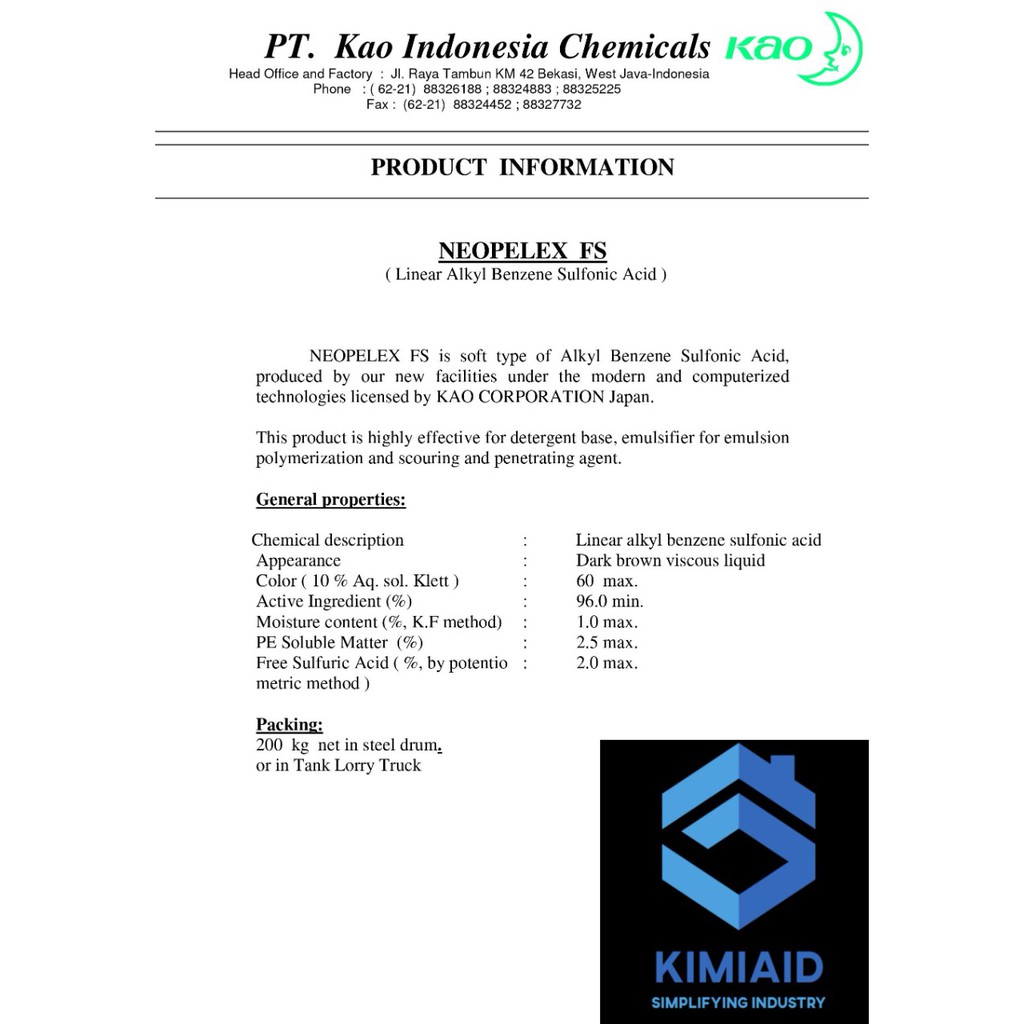 Neopelex FS 1Kg - LABS - Linear Alkyl Benzene Sulfonate Acid - Sabun Cuci Tangan - Sabun Cuci Piring