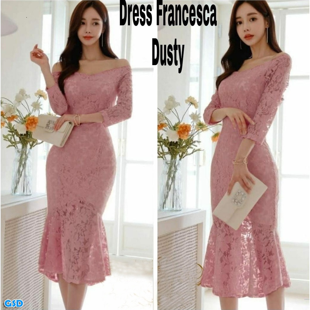 Dress Francesca/ Brukat Pesta Wanita Modern /Dress Import Wanita  / Baju Pesta Cewek/ Dress Bodycon Baju Dress Wanita Ala Korea Viral