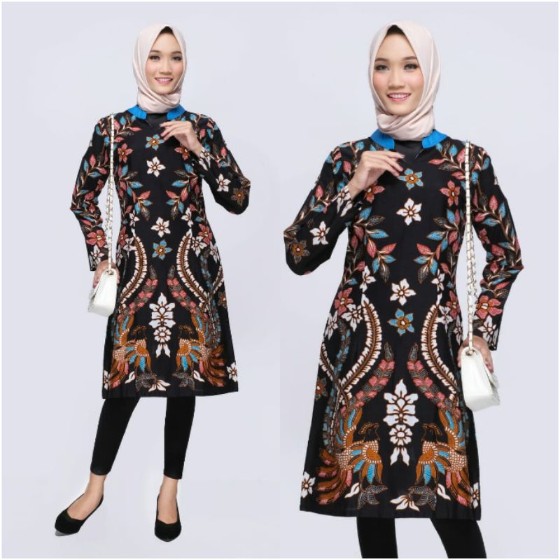 Dress Batik Wanita Modern Jumbo M L XL XXL 4L 5L Atasan Batik Tunik Big Size Lengan Panjang JHN-B