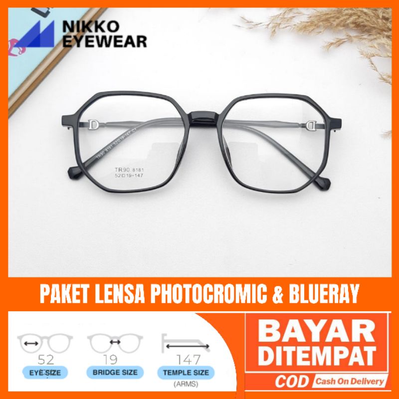 Paket Kacamata 8181 Lensa Antiradiasi Photocromic Blueray