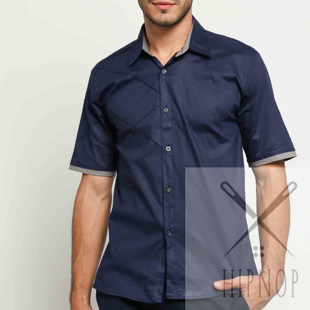 HipNop Kemeja Pria SIZE L Lengan Pendek SlimFit Atasan Pria Formal Kasual Polos Pakaian Cowok MIX