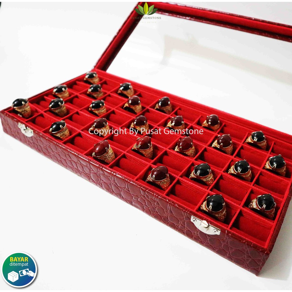 Kotak Cincin Batu Akik/Permata Box Kaca 50 Slot Premium