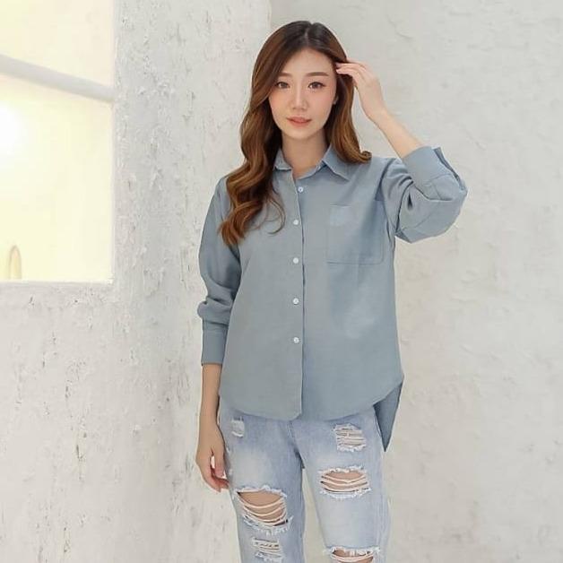 FWR - KEZI LINEN SHIRT 2321 / KEMEJA OVERSIZE LINEN WANITA / KEMEJA LENGAN PANJANG WANITA