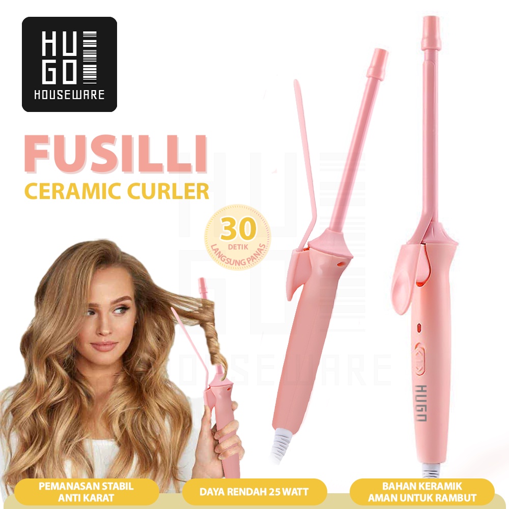 HUGO Alat Pengeriting Rambut Otomatis Bahan Keramik Spiral Hair Curler Catokan Rambut Premium Quality