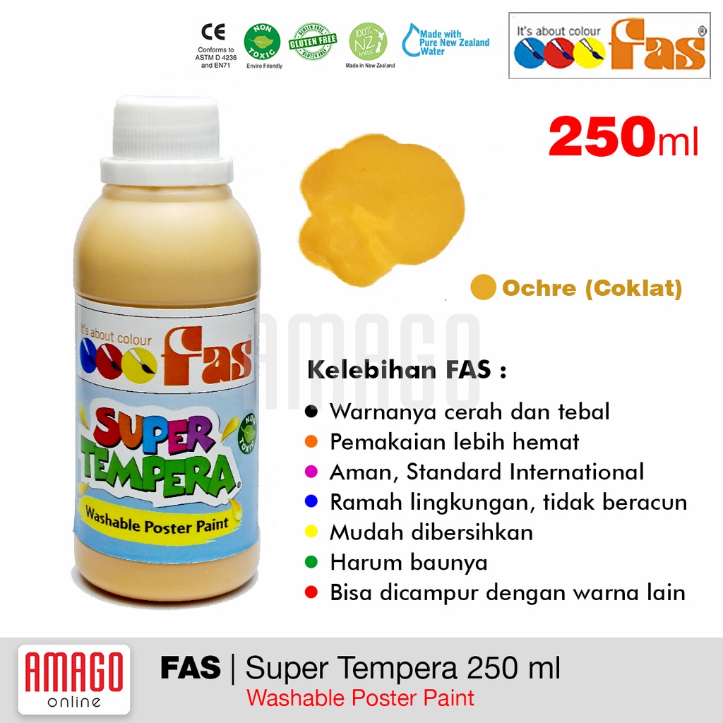 FAS - SUPER TEMPERA WASHABLE POSTER PAINT - 250 ml - OCHRE (COKLAT MUDA)