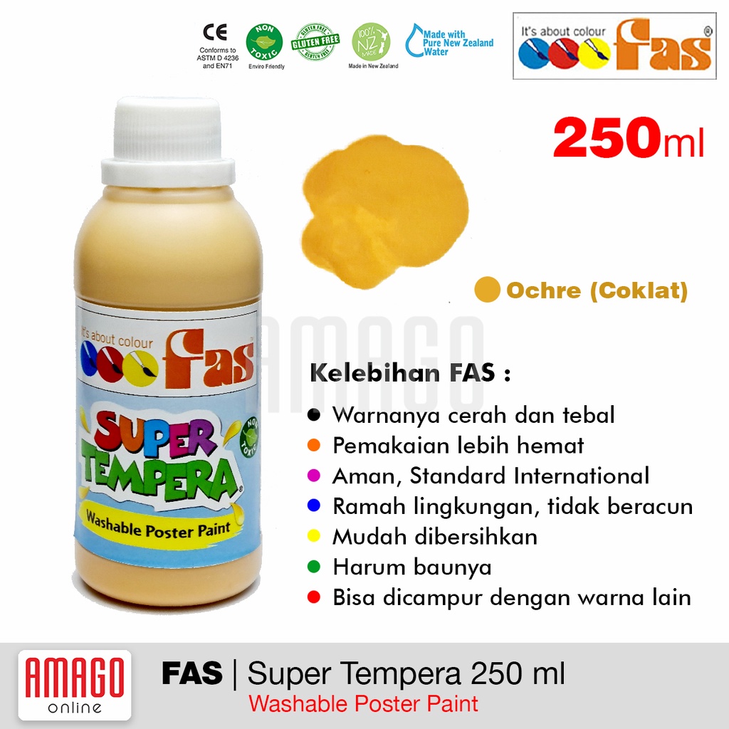 

FAS Super Tempera Washable Poster Paint Cat Lukis Cepat Kering Sekolah 250 ml - Ochre (Coklat Muda)