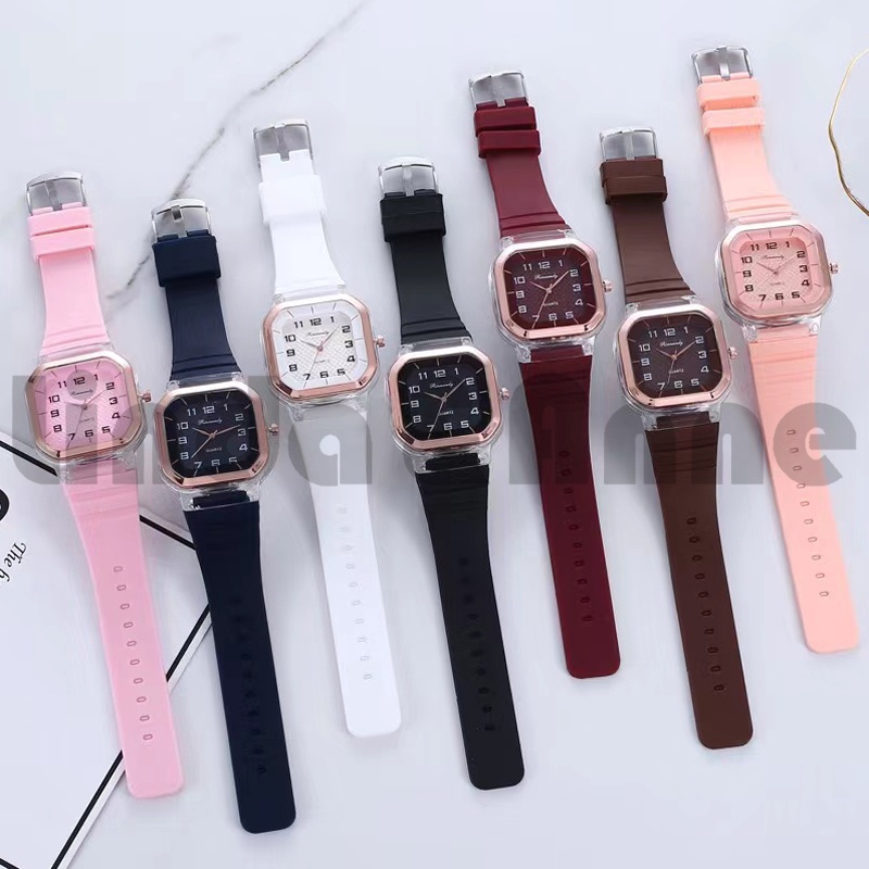 Jam Tangan Rubber Wanita Analog Dial Kotak Casual Fashion Korean Import  Jam Tangan Wanita Hush Puppies