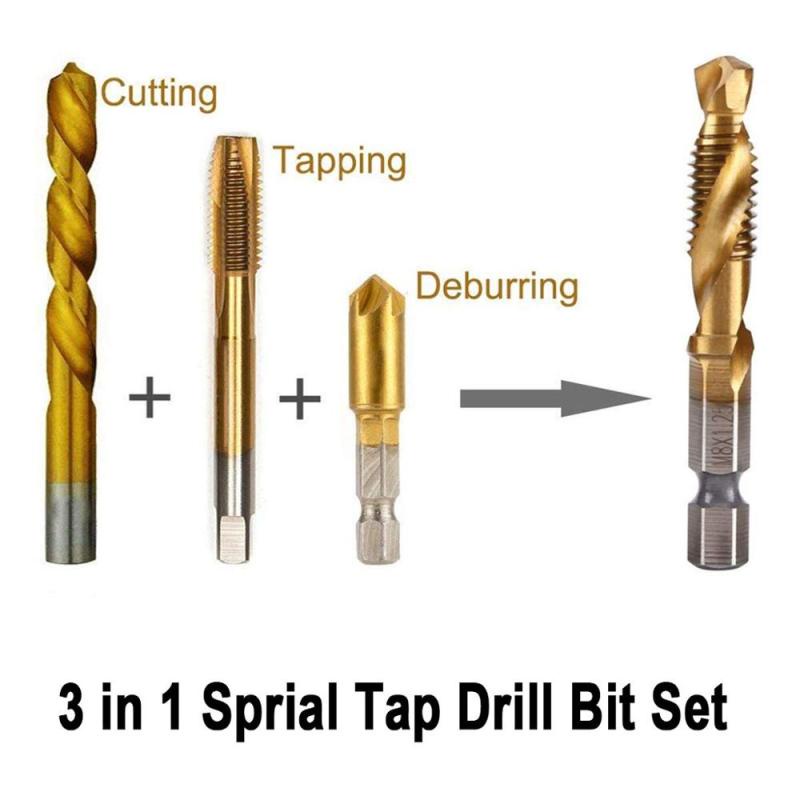 6PCS/SET Mata Bor Drat Besi Kayu Countersink Tapping Drill Bit HSS