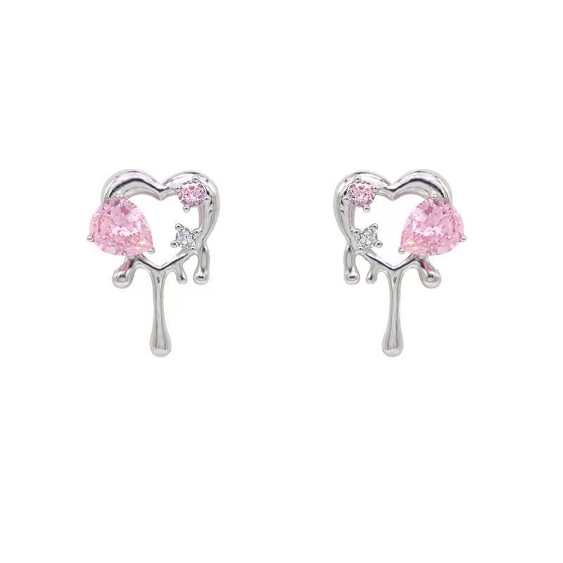 IFYOU Anting Stud Zircon Bentuk Hati Warna Hitam Pink Gaya Retro Korea Untuk Wanita