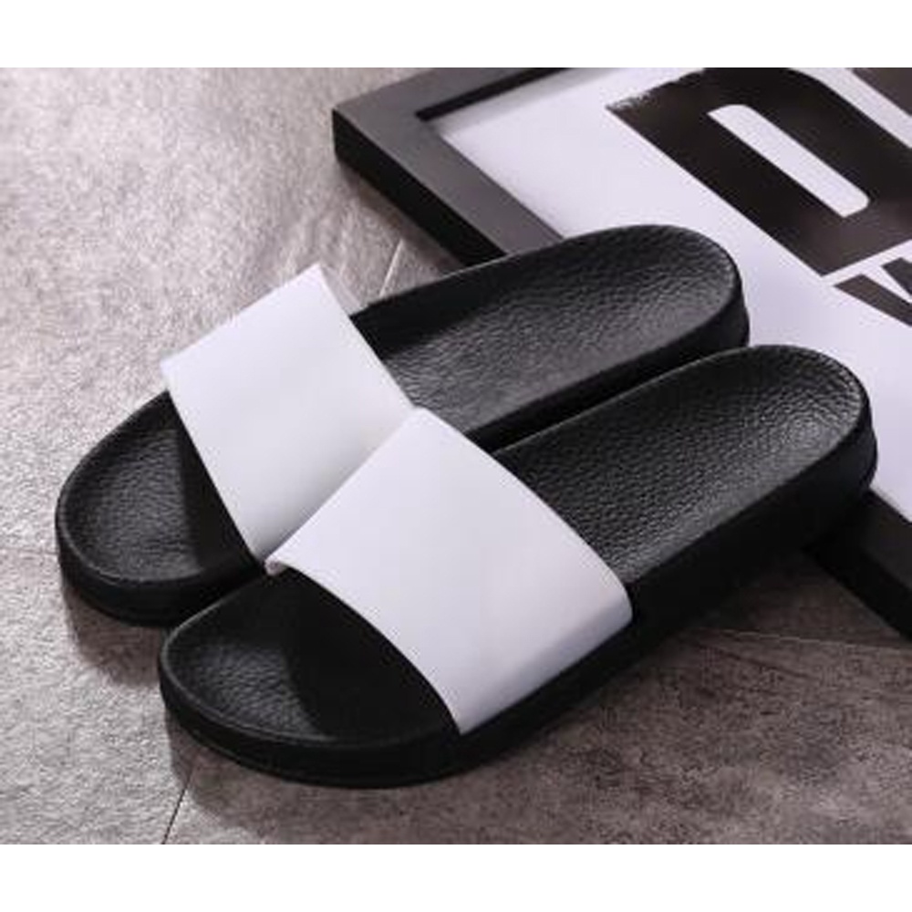 Sendal Selop Polos Distro Pria Wanita Hitam Putih / Sendal Slip On Polosan / Sendal Slide Cowok