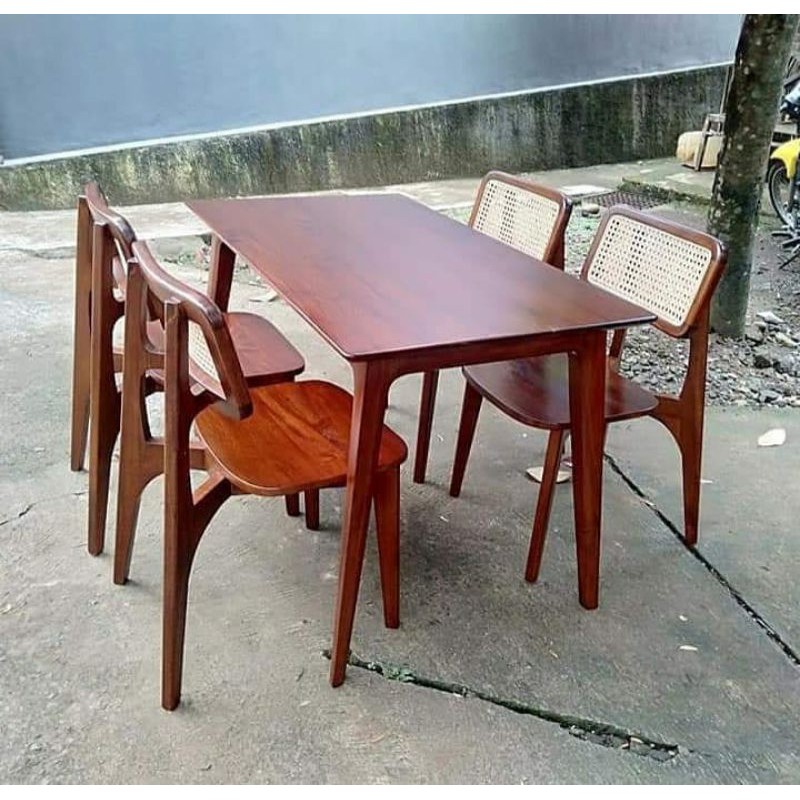 Set kursi makan rotan-meja makan mininalis retro