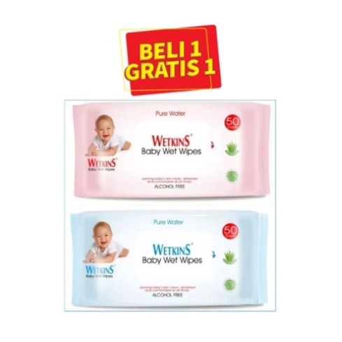 BELI 1 GRATIS 1 TISSUE BASAH BABY WETKINS TISU BASAH BAYI SUPER LEMBUT ISI 50 SHEETS