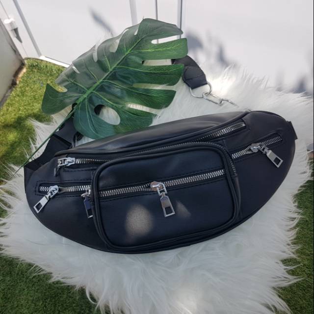 100% IMPORT READY Waistbag wanita Kulit Hitam / Tas selempang Wanita / tas pinggang kulit