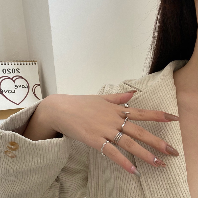 Cincin Model Gelombang Geometris Gaya Jepang Korea Untuk Wanita