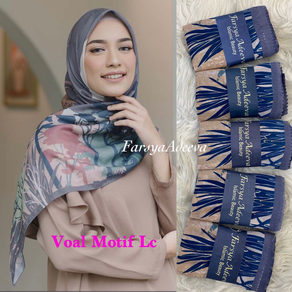 Kerudung segiempat motif terbaru segiempat motif deenay kw bahan voal grosir segiempat motif termurah Safa Hijab-FLORA DENIM