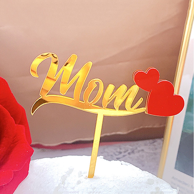 Topper Kue Desain Tulisan Mom Bahan Akrilik Untuk Dekorasi Pesta Ulang Tahun