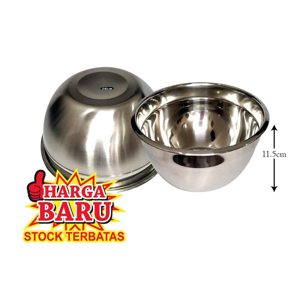 Tempat Makan Minum Stainless Bowl 26cm x 11.5 cm