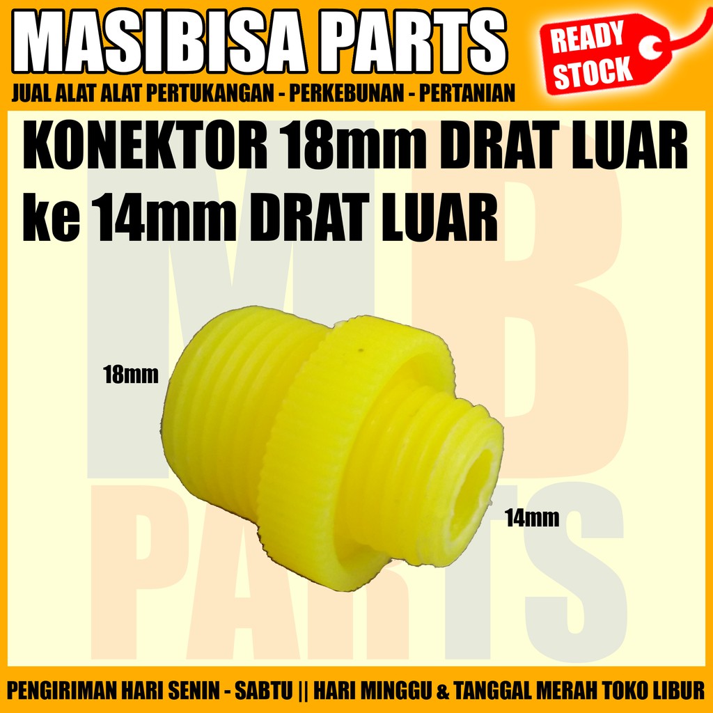 Konektor 18mm Drat Luar ke 14 mm Drat Luar