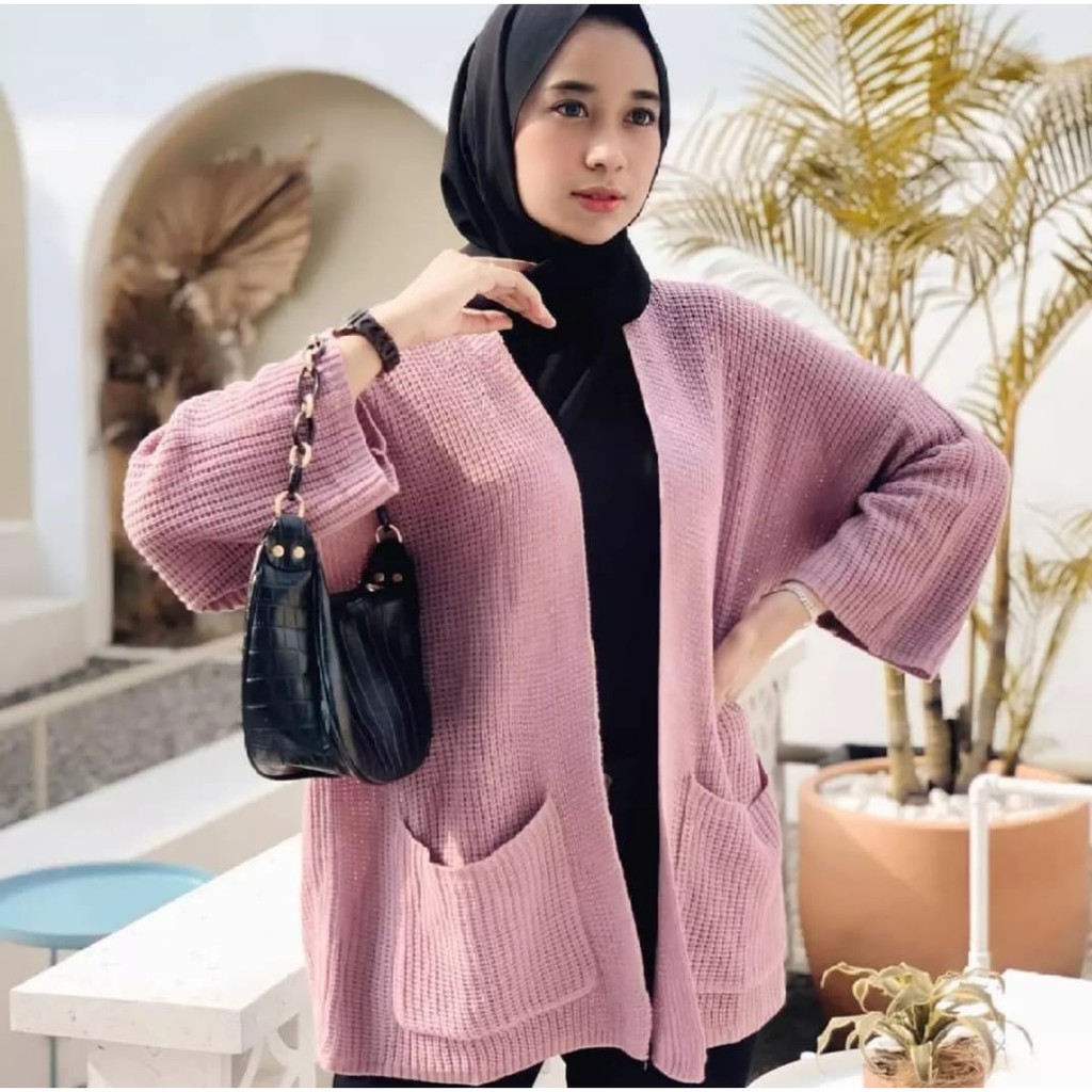 KARDIGAN RAJUT OVERSIZE JUMBO XXL 3XL 4XL PAKAIAN WANITA/ LOCY BIGSIZE-Nila