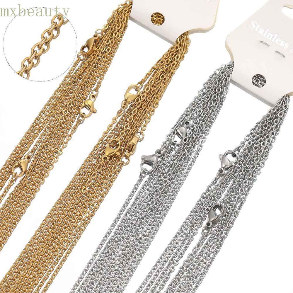 Mxbeauty 10pcs / lot Kalung Rantai Bahan Stainless Steel Warna Emas / Silver Dengan Gesper Lobster
