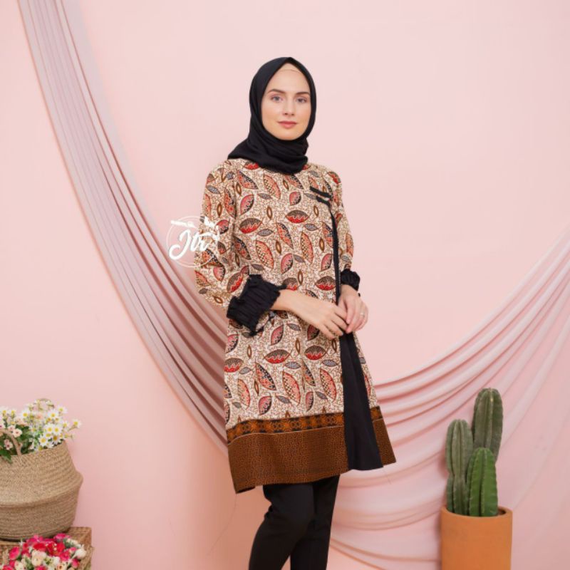 Tunik Batik Wanita Modern Atasan Batik Kerja Kantor Wanita Jumbo