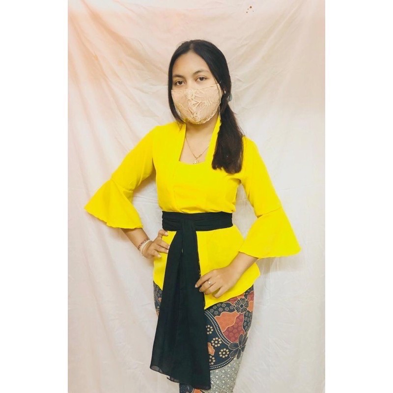 KEBAYA TEROMPET MOSCREFT POLOS || KEBAYA BALI || ATASAN WANITA-Kuning