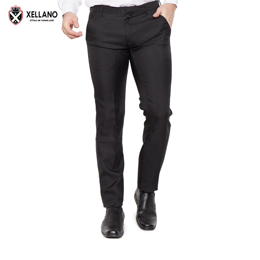 Xellano Celana Kerja Kantor Formal Panjang Pria Bahan Gabardin Casual Modern Slim Fit Hitam
