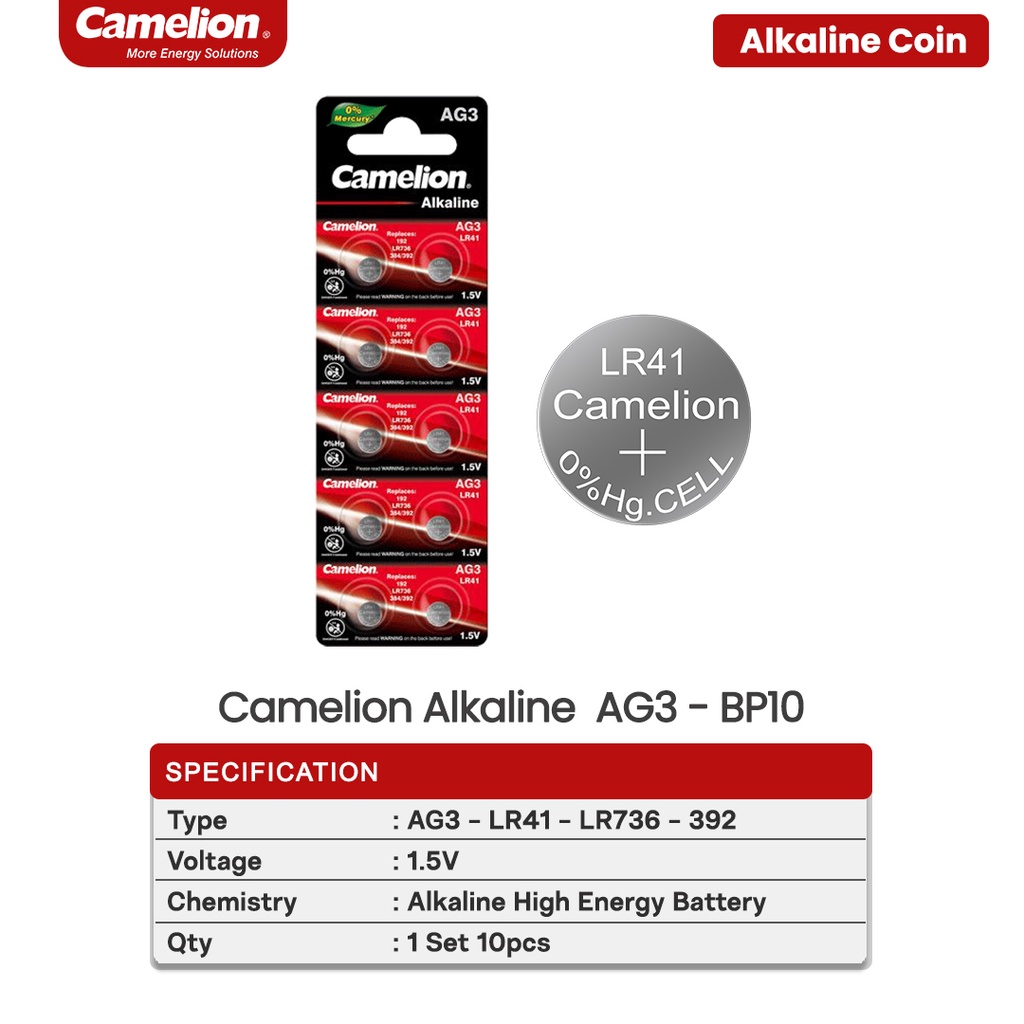 Camelion Alkaline Battery Batre Coin Batere AG3 Baterai Kancing LR41