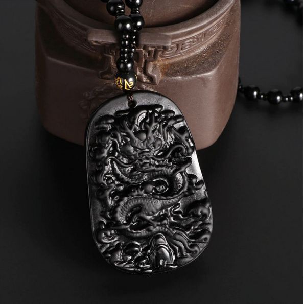 kalung liontin black ukiran NAGA jade stone