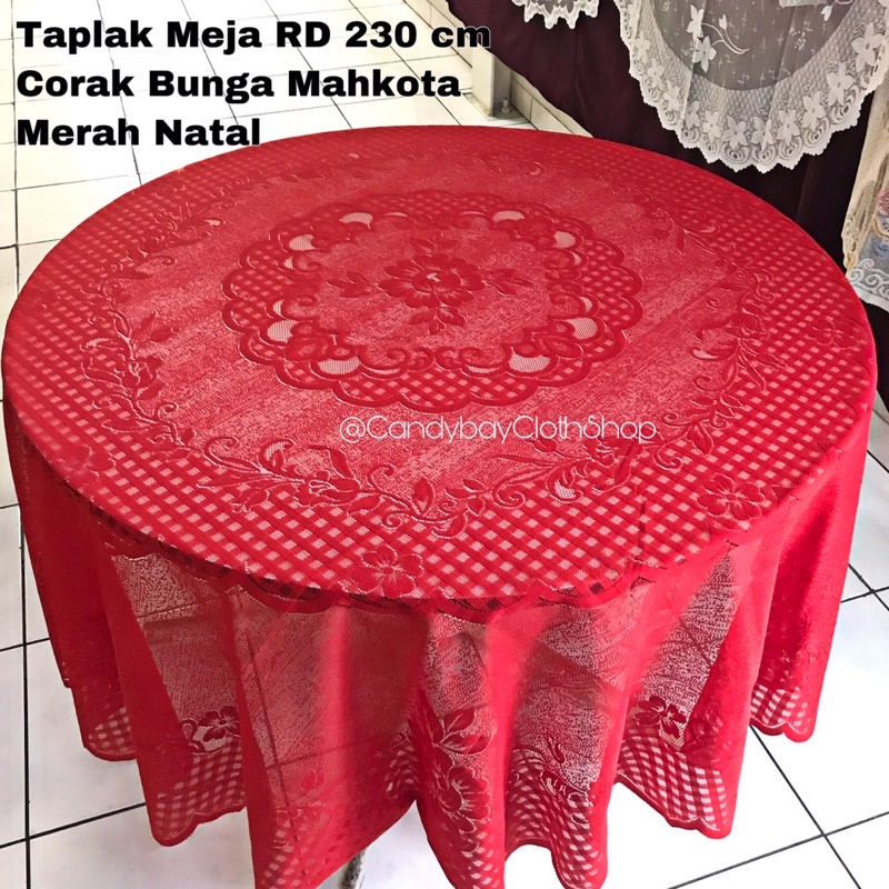 MERAH NATAL Taplak Meja Tamu Taplak Meja Makan Bundar Besar Uk diameter 230 cm Bahan Kain Polyester 