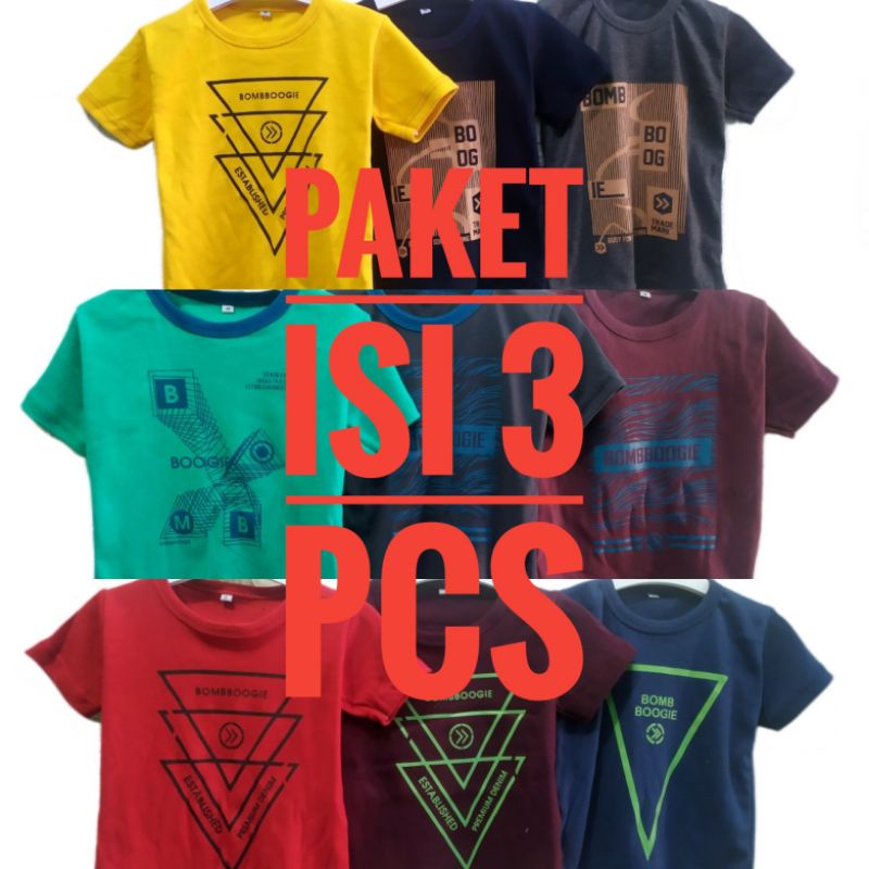 PAKET ISI 3 PCS KAOS ANAK DISTRO/ KAOS ANAK LAKI-LAKI/ KAOS ANAK BOMBOGIE