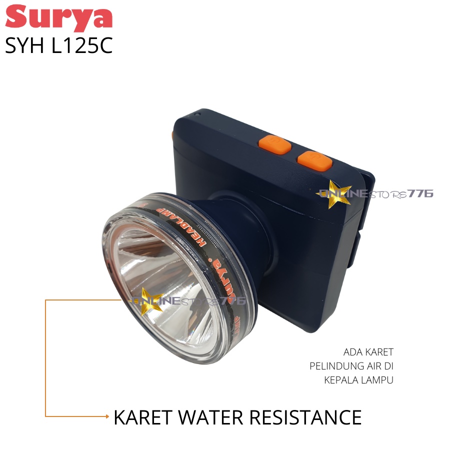 SENTER KEPALA / SENTER KEPALA SURYA SYH L125C / HEADLAMP SURYA SYH L125C / SENTER KEPALA RECHARGEABLE / SENTER KEPALA SURYA / CAHAYA PUTIH / 12WATT TAHAN 20 JAM