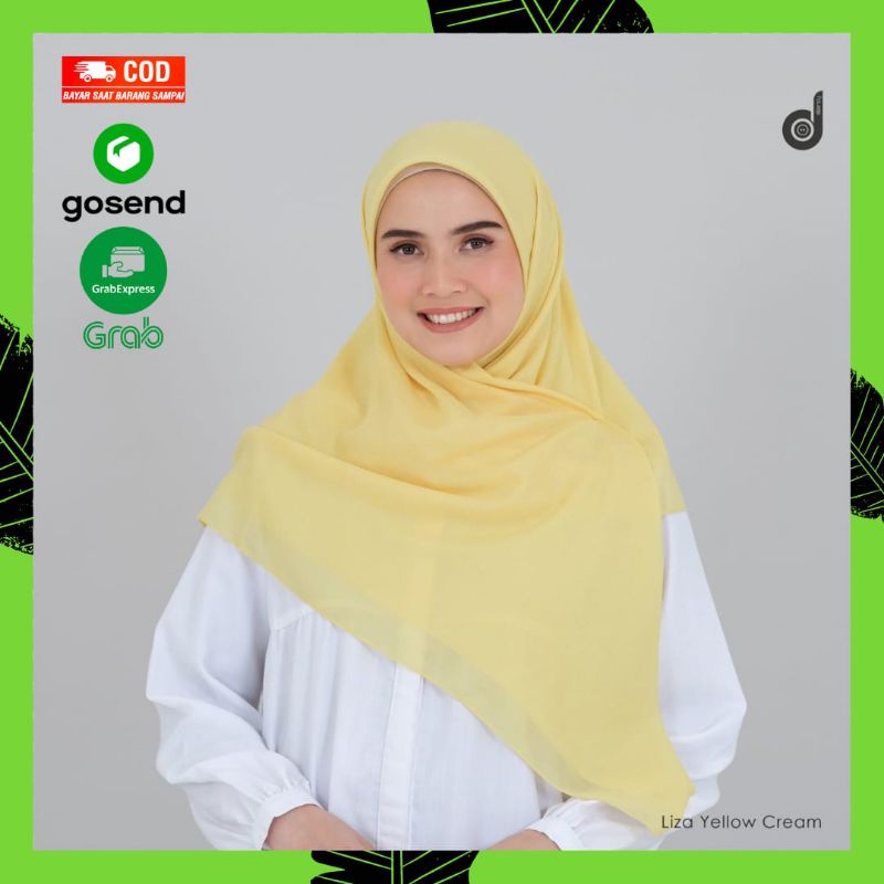 Deenay Liza Polos Yellow Cream Hijab Jilbab Kerudung Segiempat Voal Ultrafine Ori Asli