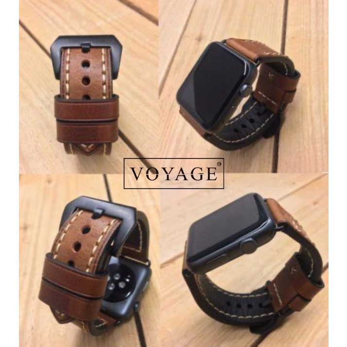 [KULIT ASLI] tali jam tangan 22mm leather cokelat strap ORIGINAL Voyage apple watch 3 4 6 7 series SE 38mm 44mm sapi galaxy watch 46mm calf