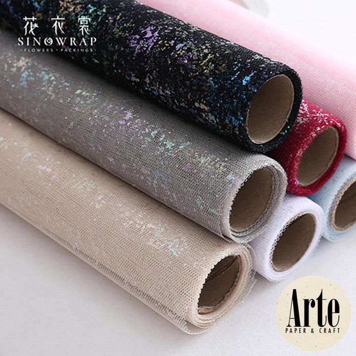 

iDk90 1 Roll Hologram Buket Bunga Paper Handboquet Wedding Artificial Korean Square Mesh Jaring