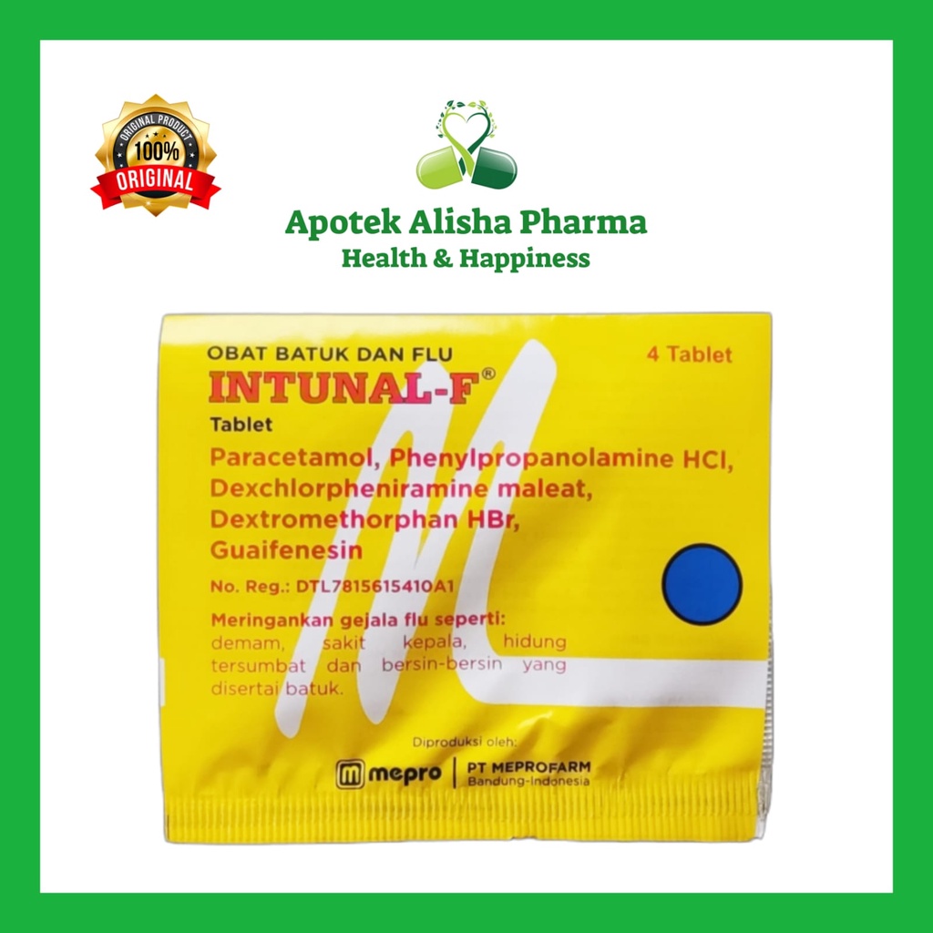 Intunal F Tablet (Strip 4 Tablet) - Intunal-F Tablet / Intunal Forte Tablet Obat Flu/Pilek/Batuk/Sakit Kepala/Pusing/Panas/Demam Intunal Tablet Kuning / Intunal Porte Tablet