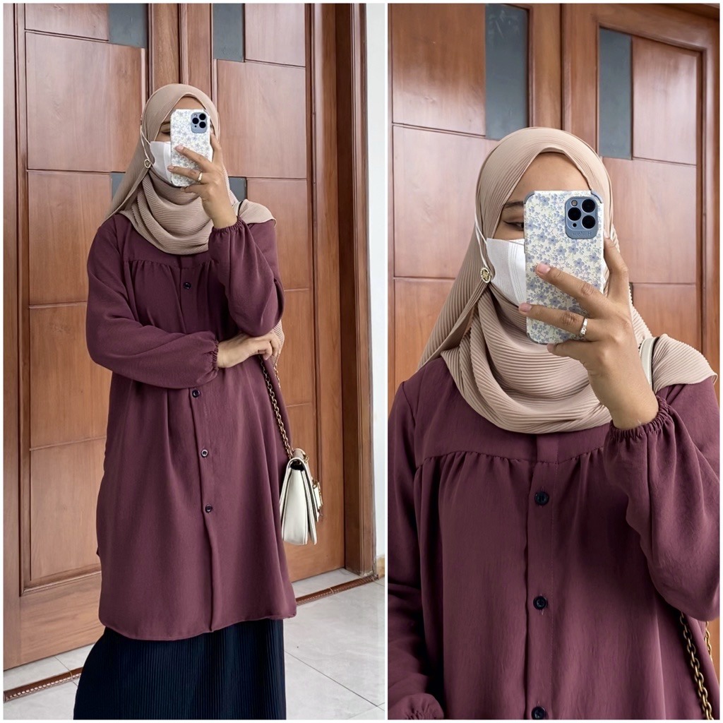 ALISYA tunik by ZALFA OUTFIT / tunik polos / kemeja panjang / Tunik crincle