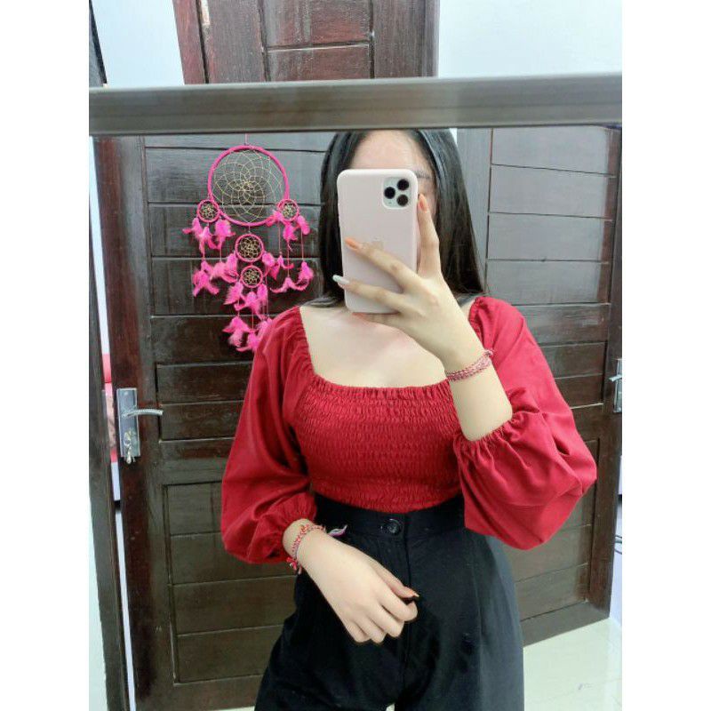 Sabrina Top//Atasan Sabrina Lengan Panjang//Sabrina Kerut//Top Crop Sabrina