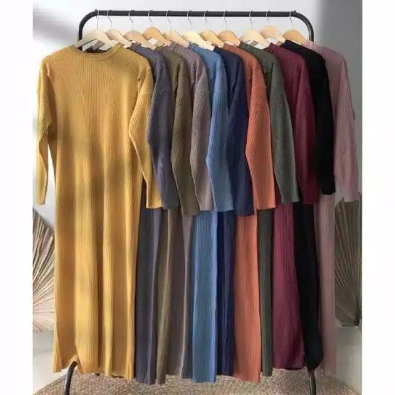 LONG DRESS BAHAN RAJUT DRESS RAJUT BOXY LONG DRESS