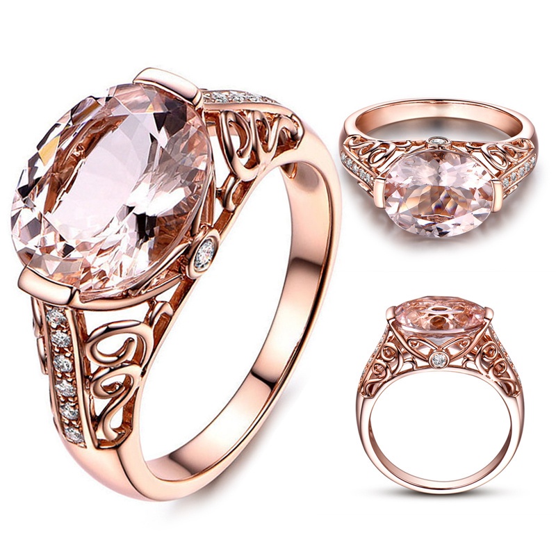 Fancyqube Cincin Pernikahan Warna Rose Gold Champagne Morganite Ziron Hollow Gaya Vintage Untuk Wanita