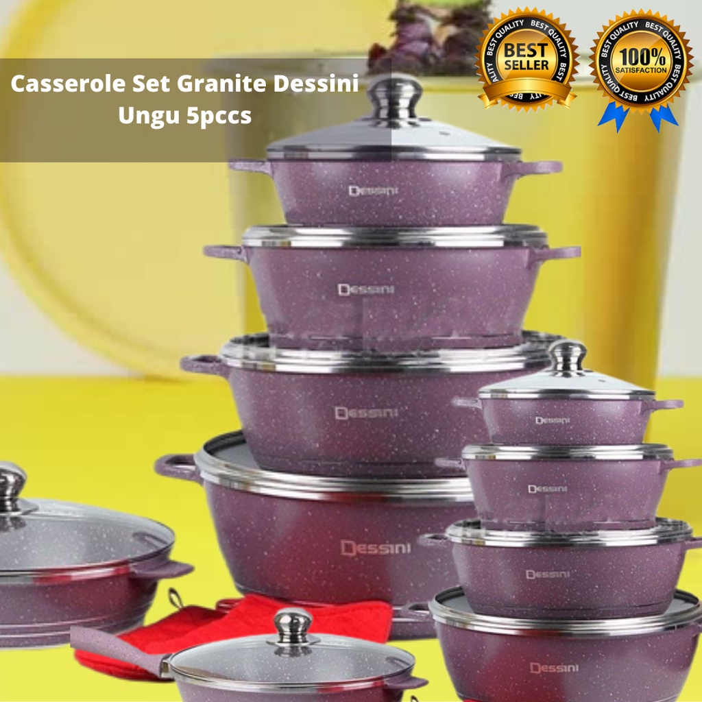 Casserole Set Granite Dessini Panci granit anti lengket Pan Penggorengan komplit 7in1 Coocware murah