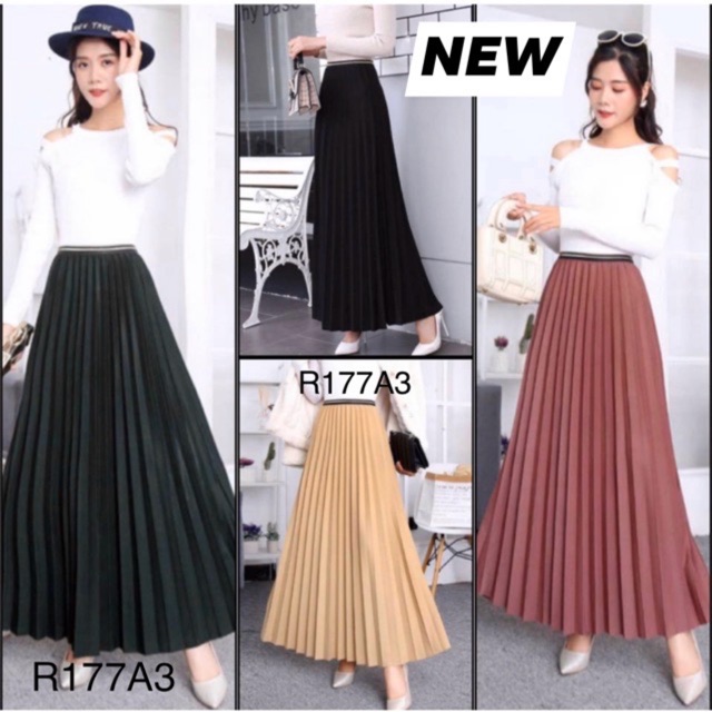 FW R177 Rok Plisket Lycra Panjang IMPORT | Rok Plisket Panjang Glossy IMPORT