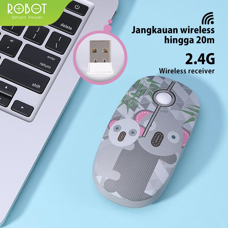 Mouse Wireless ROBOT M330 2.4GHz Silent Click Cherry Scroll Optical 1600DPI - Garansi Resmi 1 Tahun