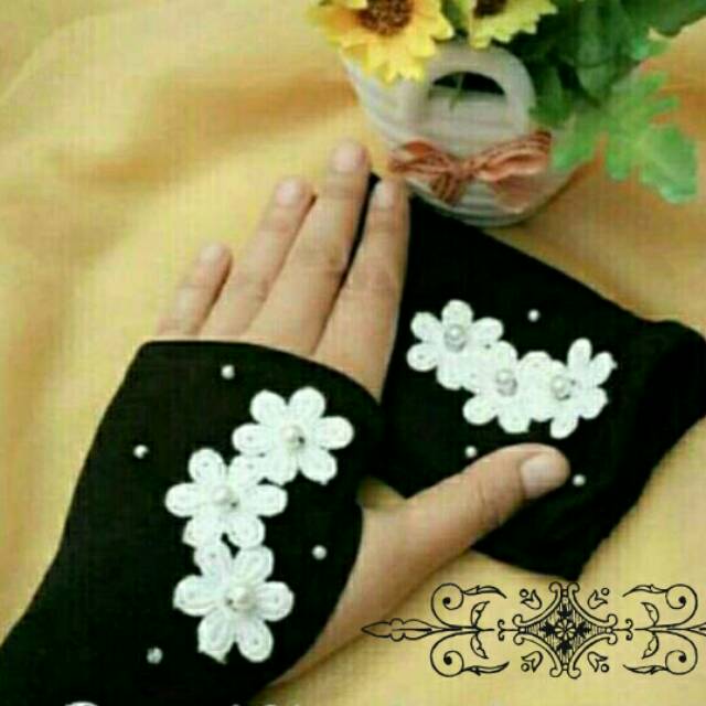 Handsock Jempol FLOWERS MUTIARA / Handsock Jempol Wanita / Handsock muslim  Murah / Grosir Handsock