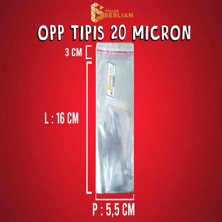 

5,5 x 16 cm Plastik OPP TIPIS (100 lbr) lem/seal