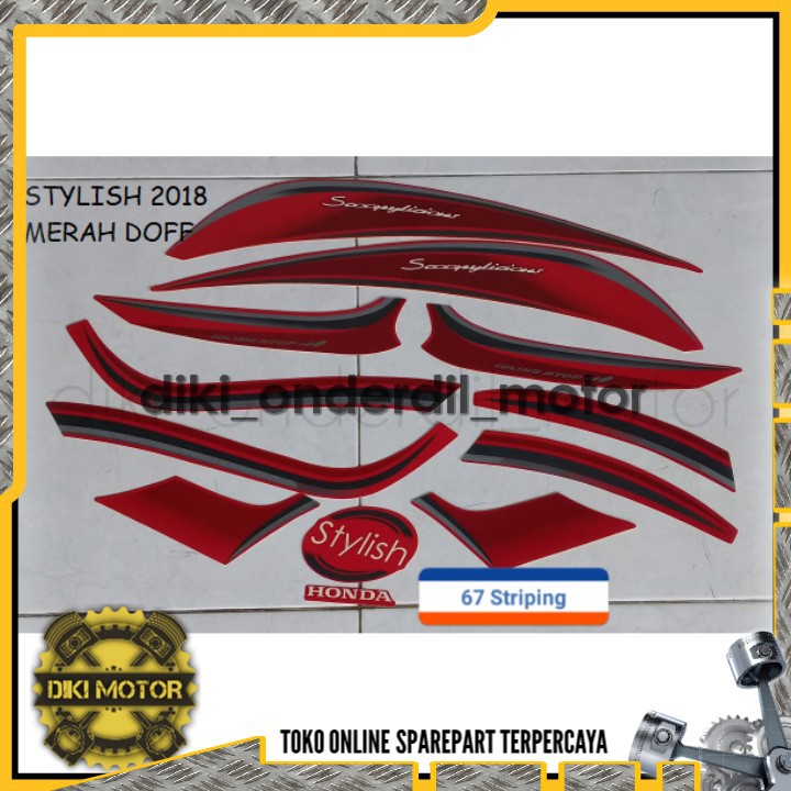 Sticker Striping Motor Honda Scoopy Stylish 2018 Red