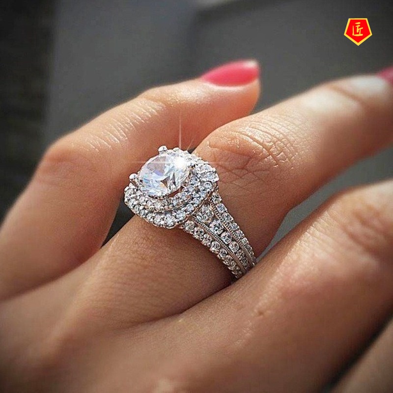 [Ready Stock]18K Platinum Double Layer Moissanite Ring Fashion