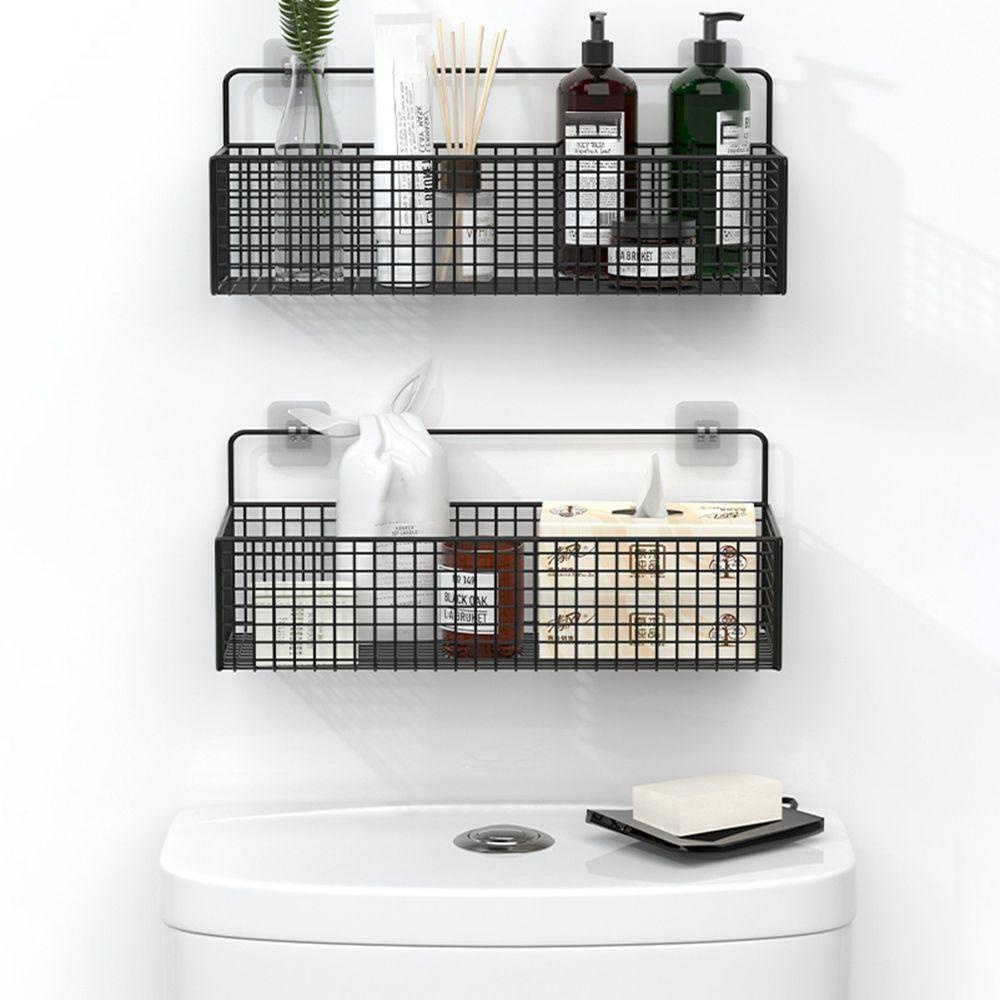 【 ELEGANT 】 Rak Kamar Mandi Kapasitas Bantalan Kuat Desain Grid Tahan Lama Perlengkapan Dinding Ada Jejak Tempel Dinding Toilet Penyimpanan Samping Tempat Tidur Bathroom Storage Hanging Basket